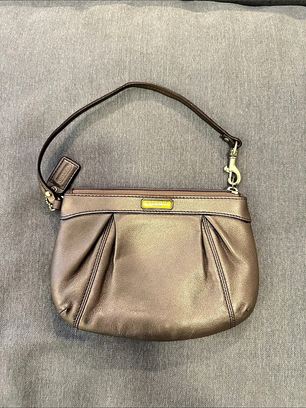 Coach Leather Wristlet Clutch in Bronze